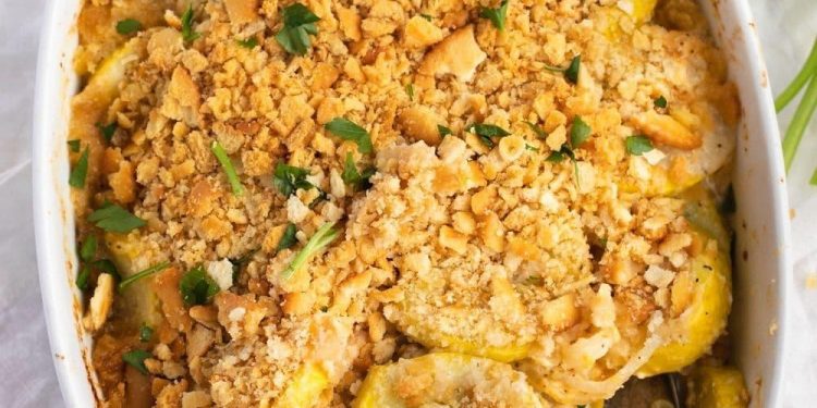 Paula Deen S Squash Casserole Easy Cheesy Recipe Garden   Paula Deen Squash Casserole Recipe 1 750x375 